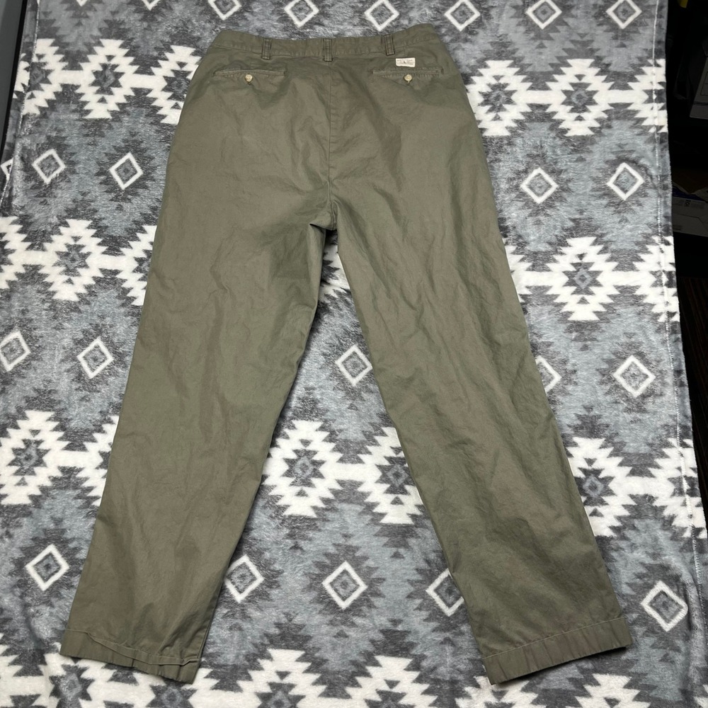 Polo Ralph Lauren Mens Pleated Chino Pants Olive Green Cotton Straight Leg 35x31 - Picture 2 of 10